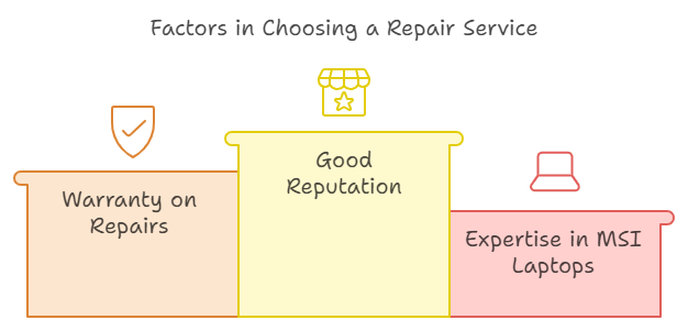 Chart showing the factors to be considered when picking a screen repair service for an MSI laptop